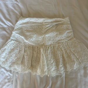 Zara White Eyelet Ruffle Mini Skirt